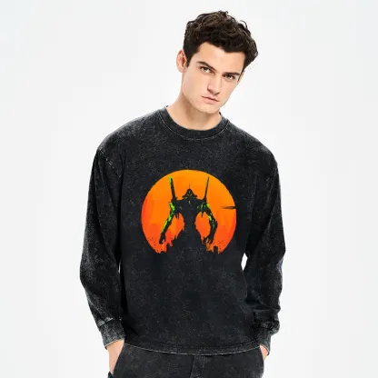 Tokyo-Tiger Robot Warrior Vintage Washed Long Sleeve T-Shirt