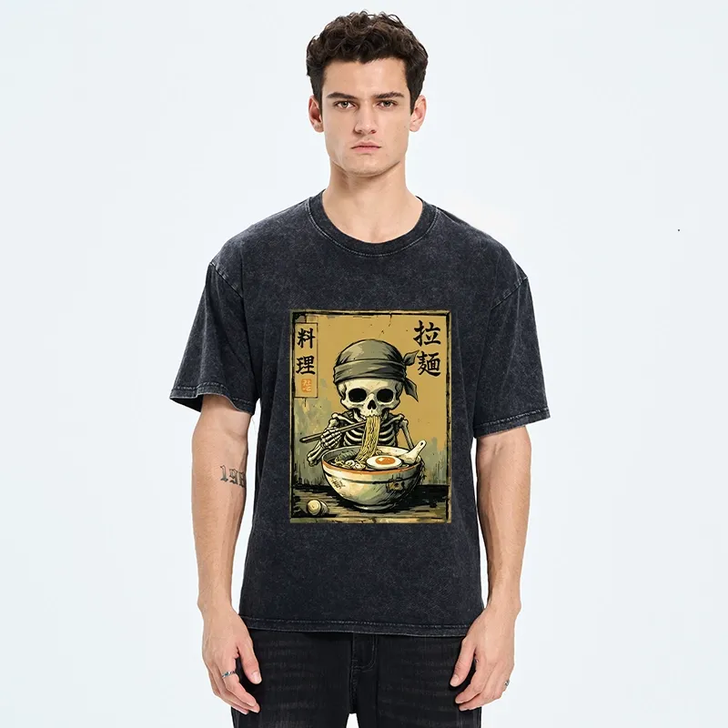 Tokyo‑Tiger Funny Skeleton Ramen Washed T‑Shirt