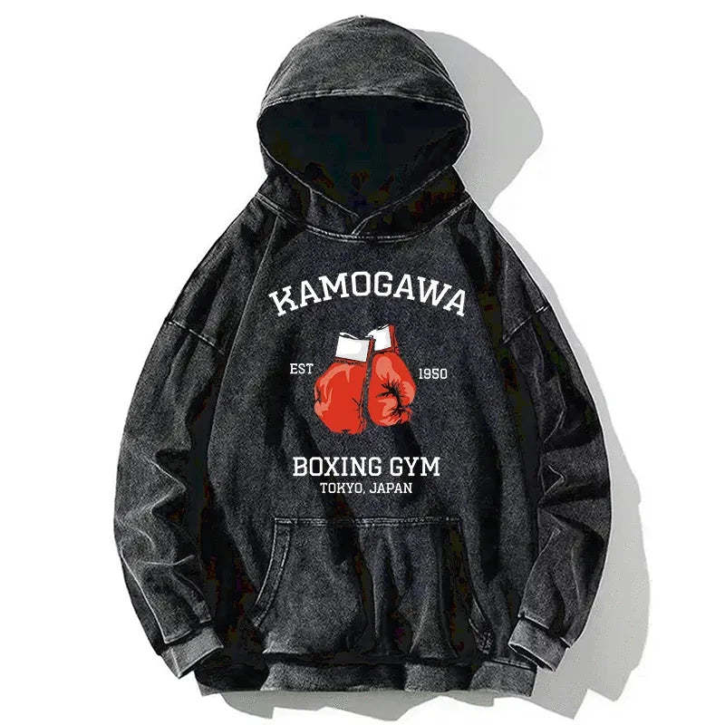 Tokyo-Tiger Retro Boxing Gloves Manga Anime Washed Hoodie Sale