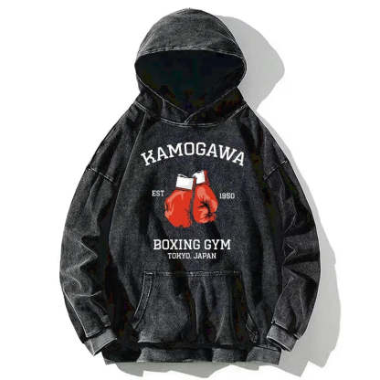 Tokyo-Tiger Retro Boxing Gloves Manga Anime Washed Hoodie