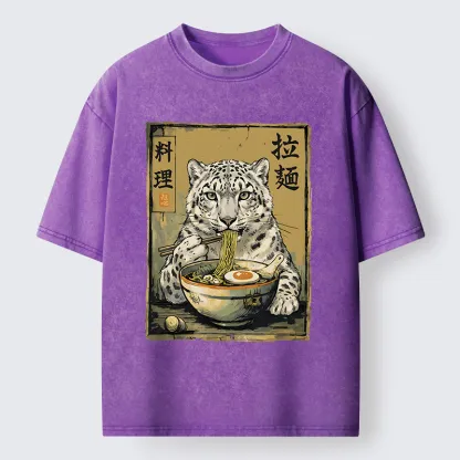 Tokyo-Tiger Ramen Snow Leopard Meme Washed T-Shirt