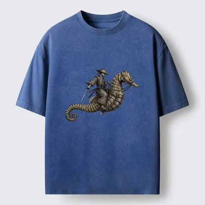 Tokyo-Tiger Samurai Riding Seahorse Washed T-Shirt