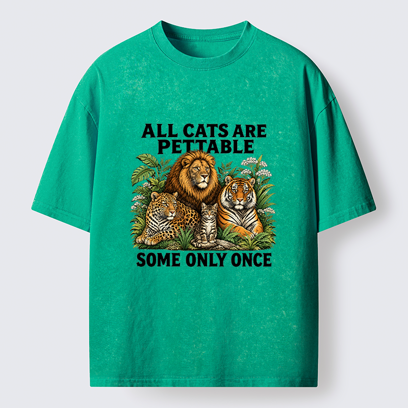 Tokyo-Tiger Funny Wild Cat Family Scene Washed T-Shirt