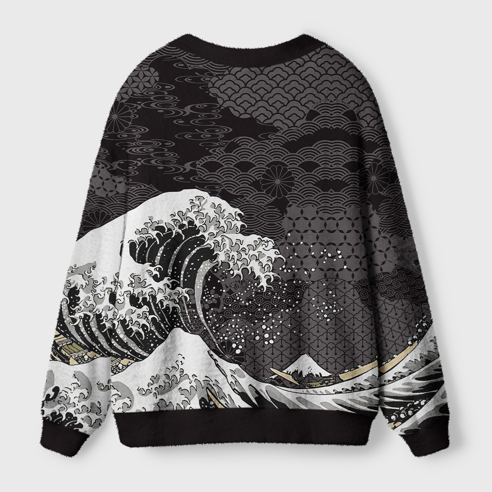 Tokyo-Tiger Great Wave Off Fuji Ugly Cardigan Sweater