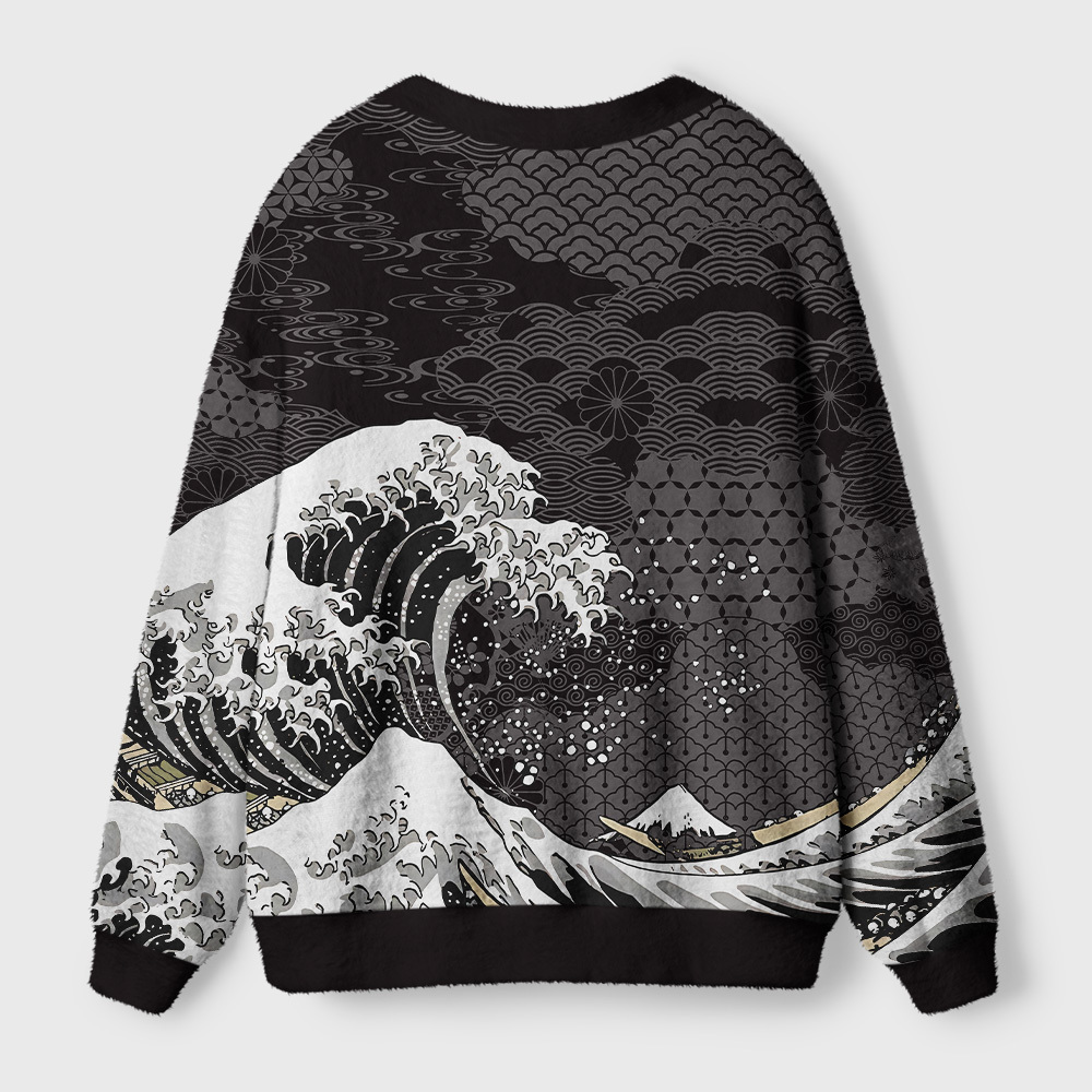 Tokyo-Tiger Great Wave Off Fuji Ugly Cardigan Sweater