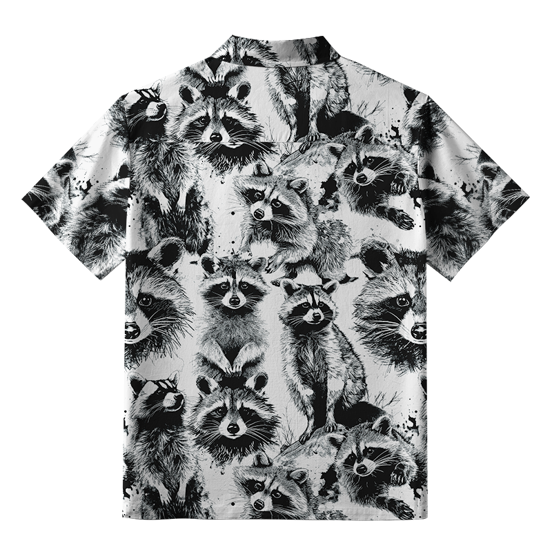Tokyo-Tiger Playful Raccoon White Aloha Hawaiian Shirt