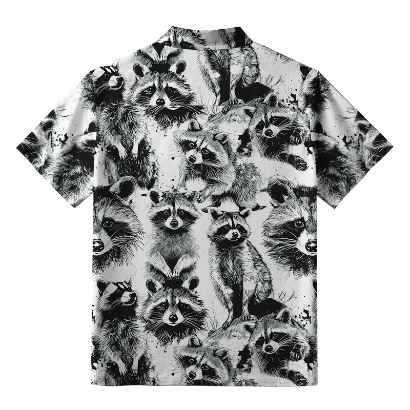 Tokyo-Tiger Playful Raccoon White Aloha Hawaiian Shirt