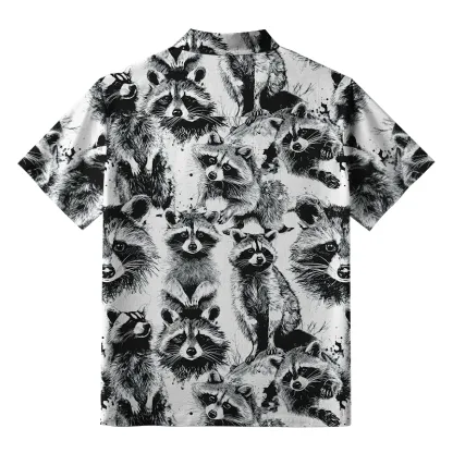 Tokyo-Tiger Playful Raccoon White Aloha Hawaiian Shirt
