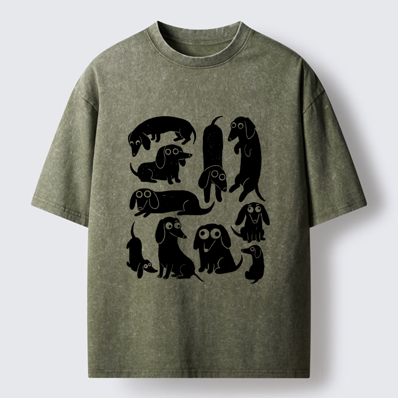 Tokyo-Tiger Cute Dachshund Crew Washed T-Shirt