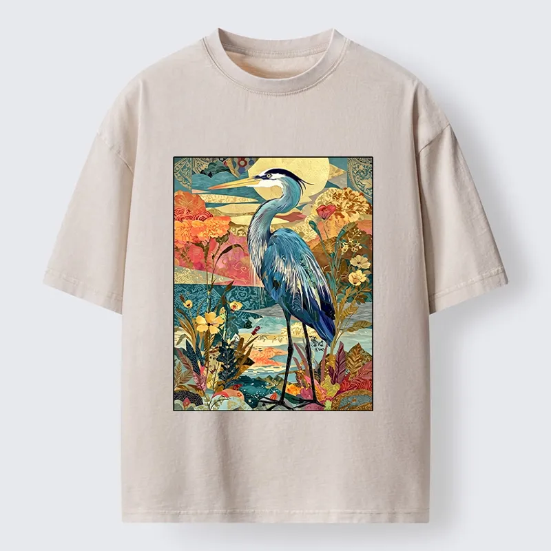 Tokyo‑Tiger Heron Wild Bloom Washed T‑Shirt