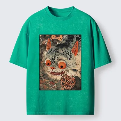 Tokyo‑Tiger Funny Yokai Cat Washed T‑Shirt