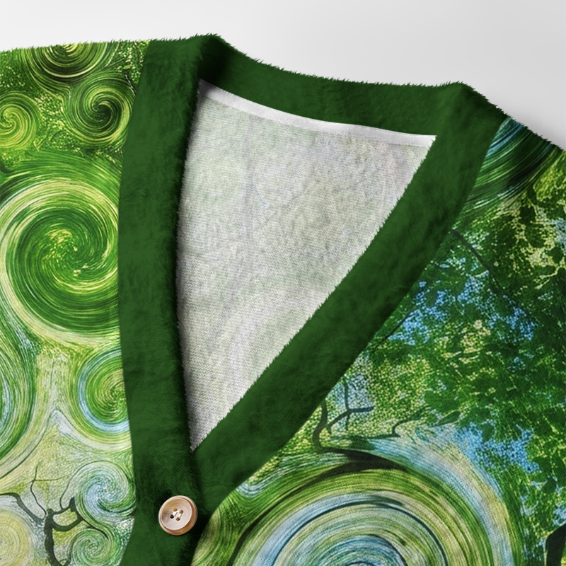 Tokyo-Tiger Swirling Tree Canopy Art Ugly Cardigan Sweater