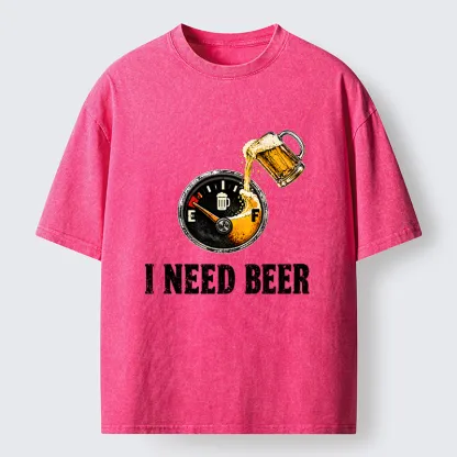 Tokyo-Tiger Low Fuel Beer Lover Meme Washed T-Shirt
