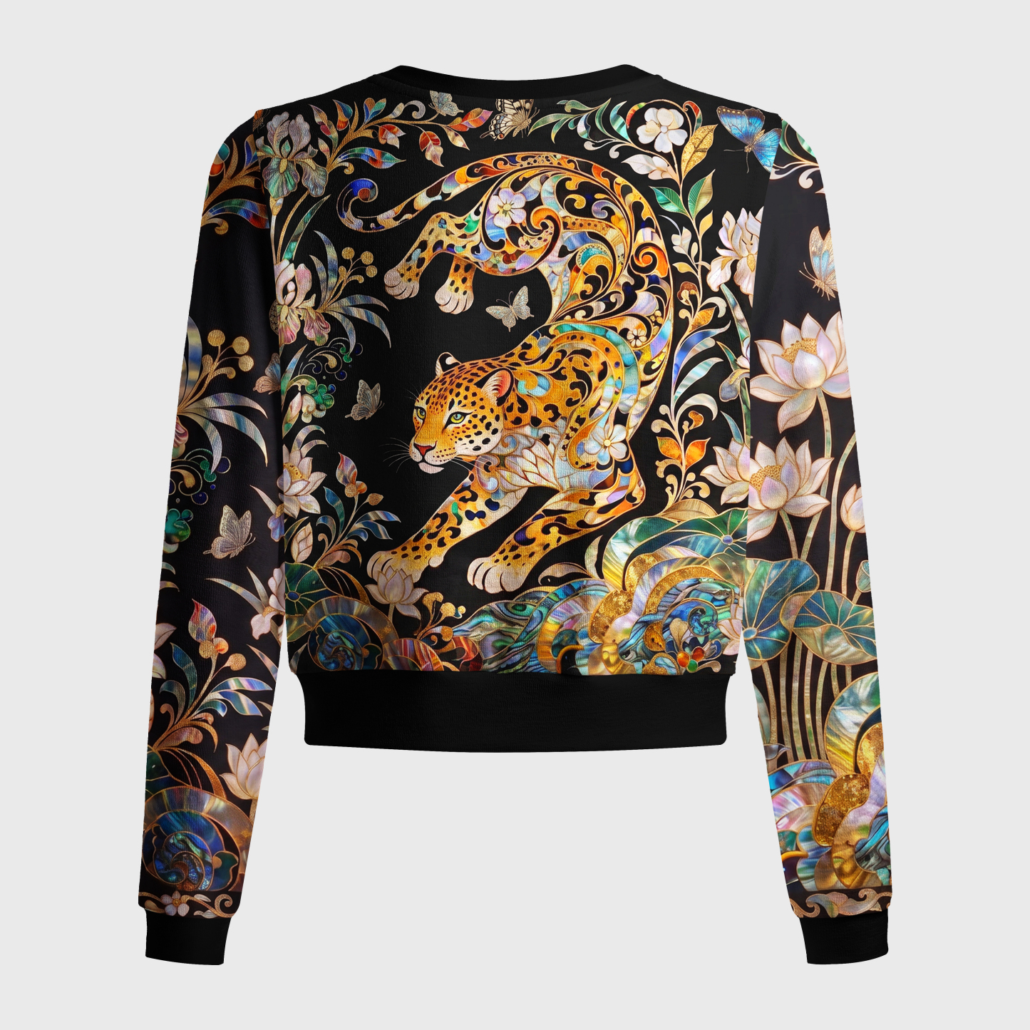 Tokyo-Tiger Ornate Shell Inlay Golden Leopard Women's Lightweight Cardigan