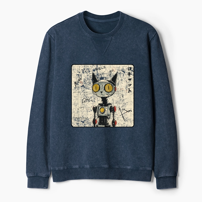 Tokyo-Tiger Robot Cat Washed Terry Sweatshirt