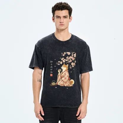 Tokyo-Tiger Japanese Kimono Shiba Tea Time Washed T-Shirt