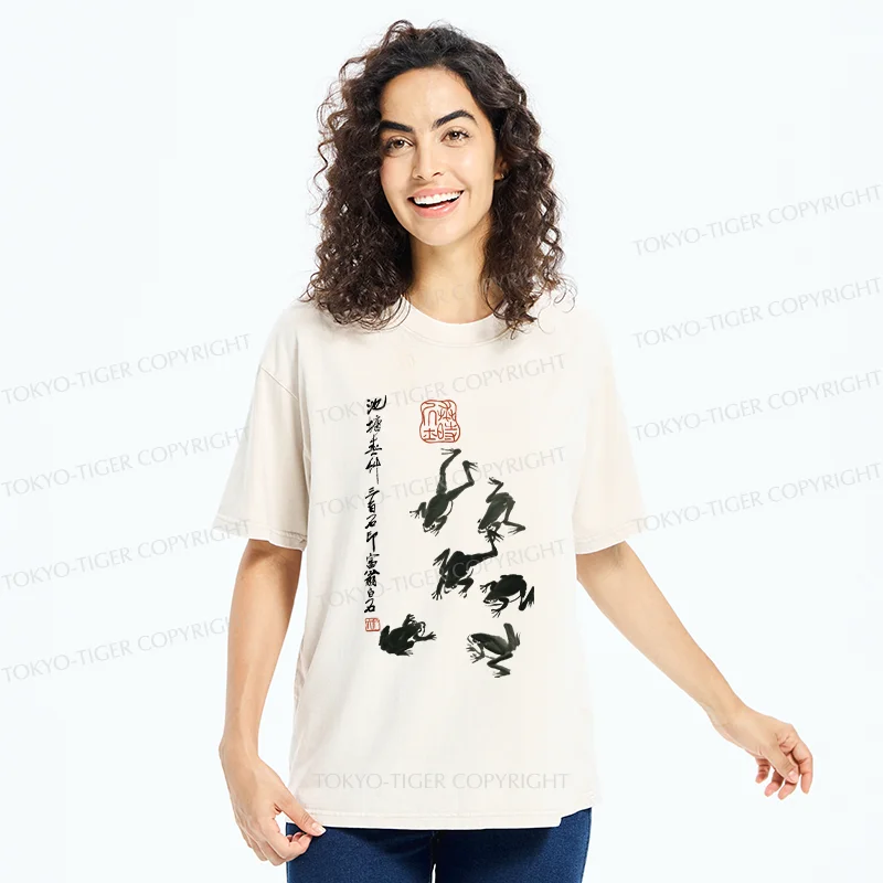 Tokyo-Tiger Retro Japanese Frog Washed T-Shirt