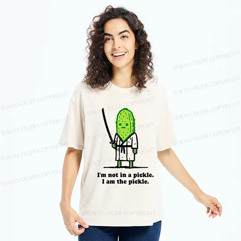 Tokyo-Tiger Funny Cucumber Samurai Washed T-Shirt