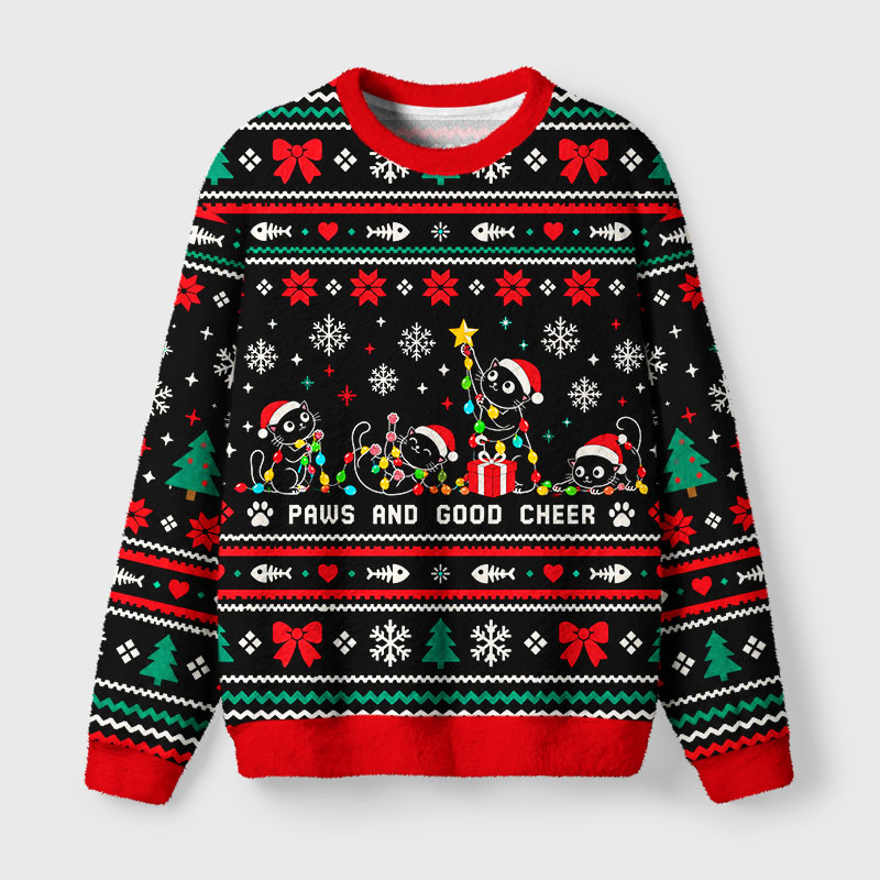 Tokyo-Tiger Cute Santa Cat Crew Fuzzy Christmas Ugly Sweatshirt