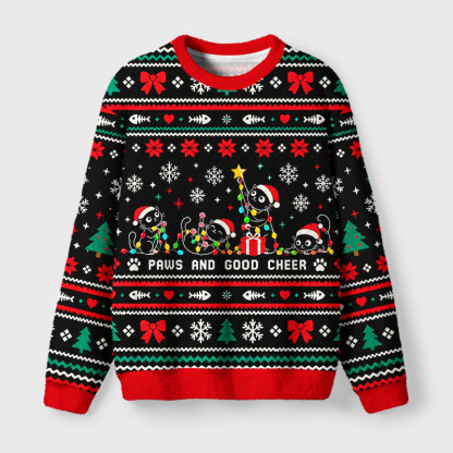 Tokyo-Tiger Cute Santa Cat Crew Fuzzy Christmas Ugly Sweatshirt