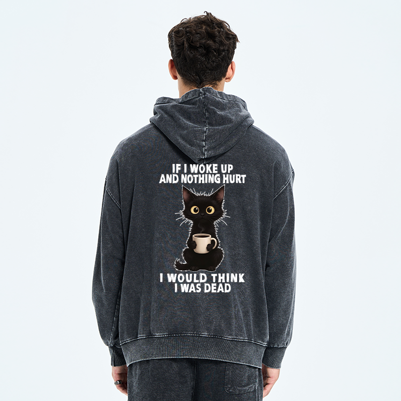 Tokyo-Tiger Funny Cute Black Cat And Coffee Meme Washed Zip Hoodie