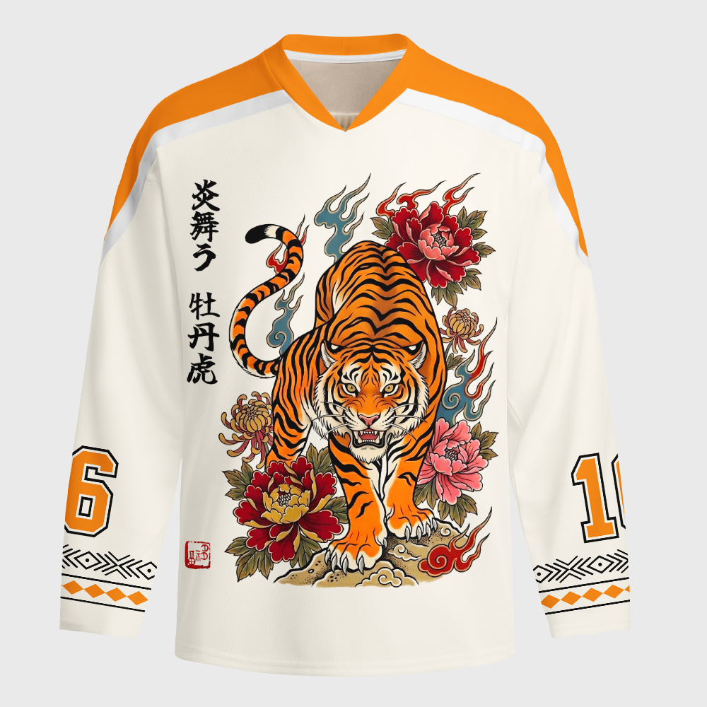 Tokyo-Tiger Floral Tiger Art Long-Sleeve Hockey Jersey
