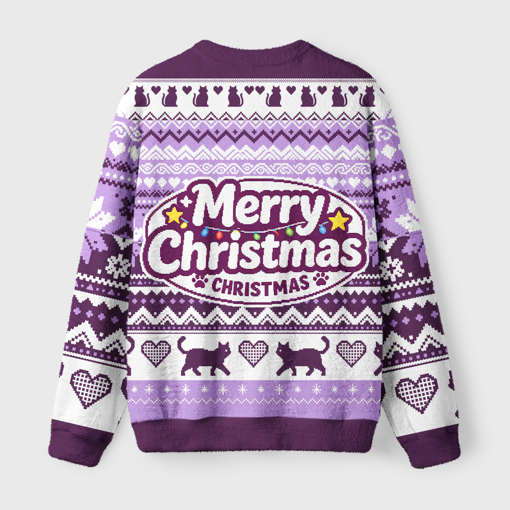 Tokyo-Tiger Home‑bound Black Cat Fuzzy Christmas Ugly Sweatshirt