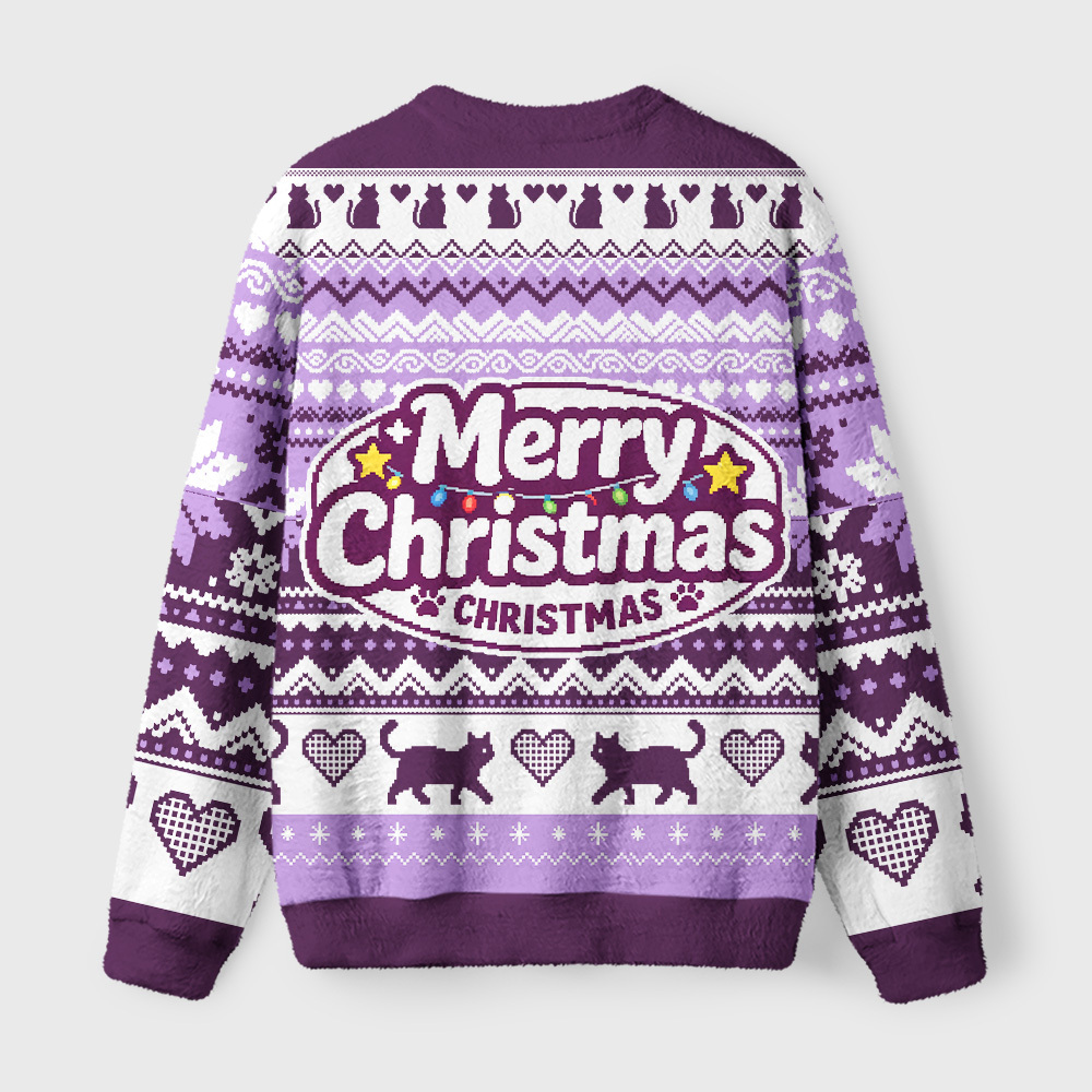 Tokyo-Tiger Home‑bound Black Cat Fuzzy Christmas Ugly Sweatshirt
