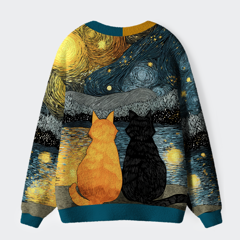 Tokyo-Tiger Starry Feline Companions Ugly Cardigan Sweater