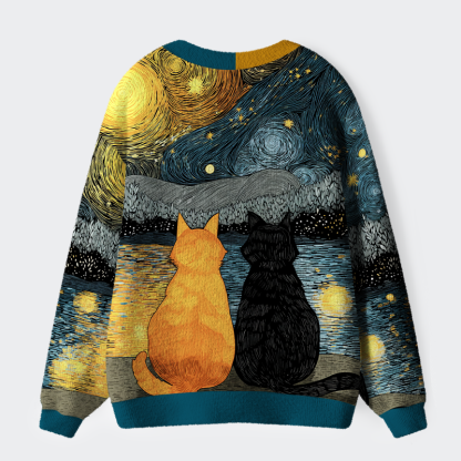 Tokyo-Tiger Starry Feline Companions Ugly Cardigan Sweater