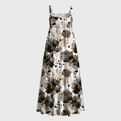 Tokyo-Tiger Wild Leopard Floral&Polka Dot Maxi Dress