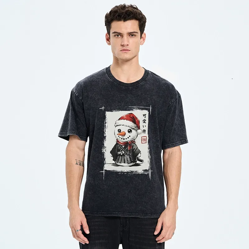 Tokyo‑Tiger Samurai Snowman Washed T‑Shirt