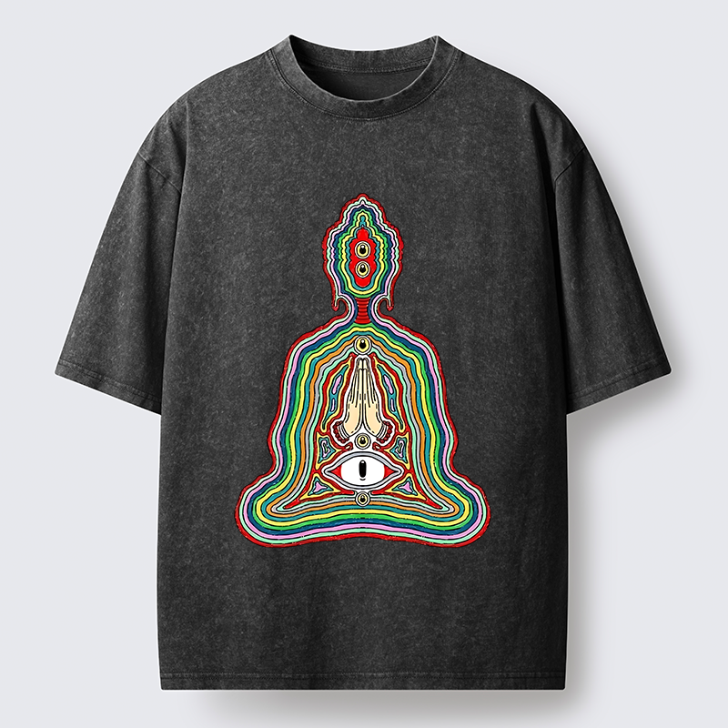Tokyo-Tiger Colorful Multi Eye Buddha Washed T-Shirt