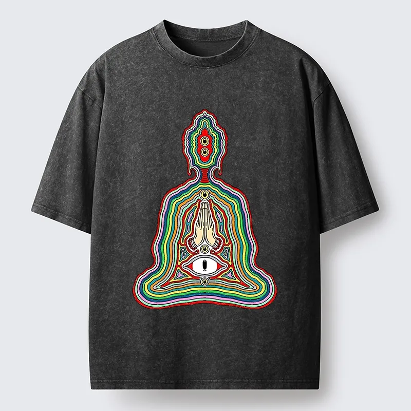 Tokyo-Tiger Colorful Multi Eye Buddha Washed T-Shirt