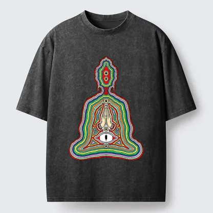 Tokyo-Tiger Colorful Multi Eye Buddha Washed T-Shirt