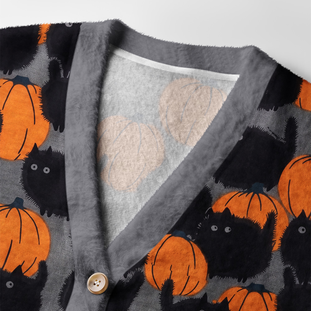 Tokyo-Tiger Halloween Black Cat Pumpkin Ugly Cardigan Sweater