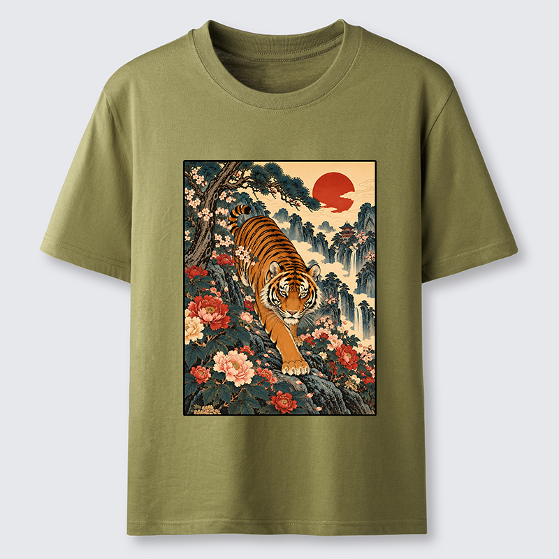 Tokyo-Tiger Vintage Ukiyo Wild Tiger Floral Graphic Classic T-Shirt