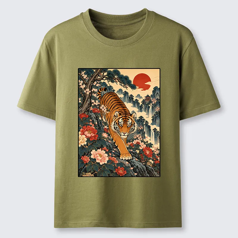 Tokyo-Tiger Vintage Ukiyo Wild Tiger Floral Graphic Classic T-Shirt Sale