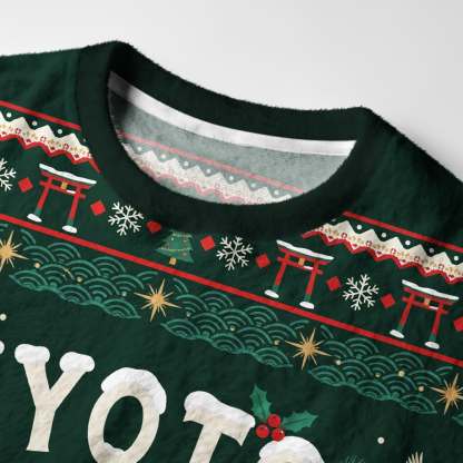 Tokyo-Tiger Kyoto Japan Kanji Fuzzy Christmas Ugly Sweatshirt