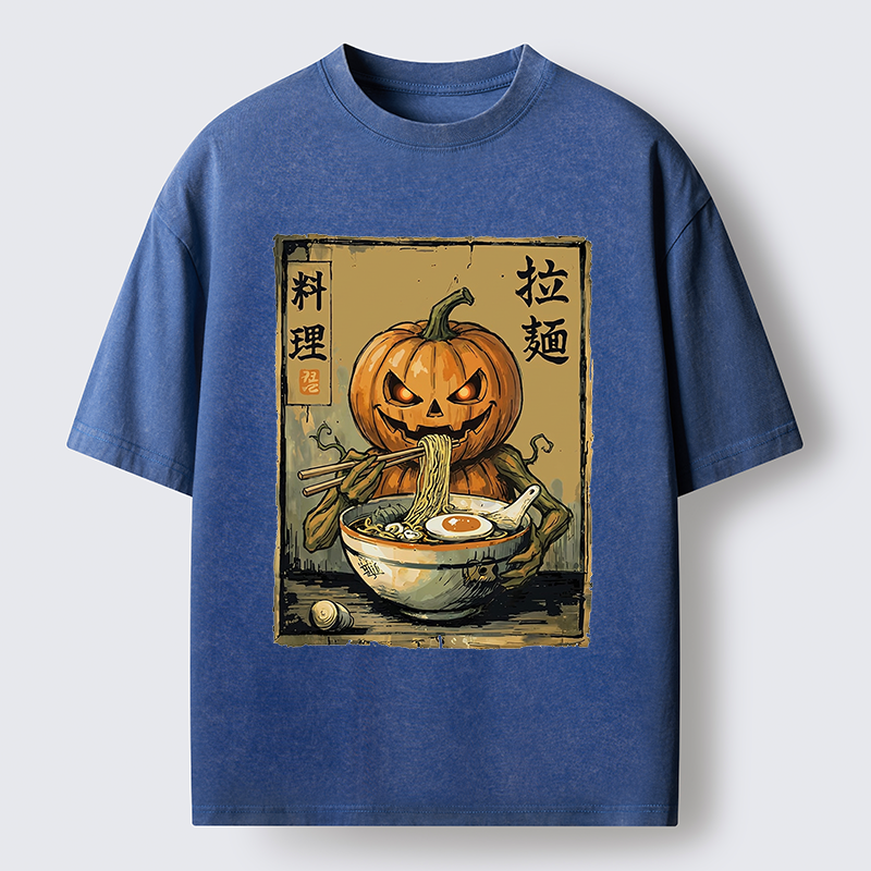 Tokyo‑Tiger Pumpkin Eating Ramen Washed T‑Shirt