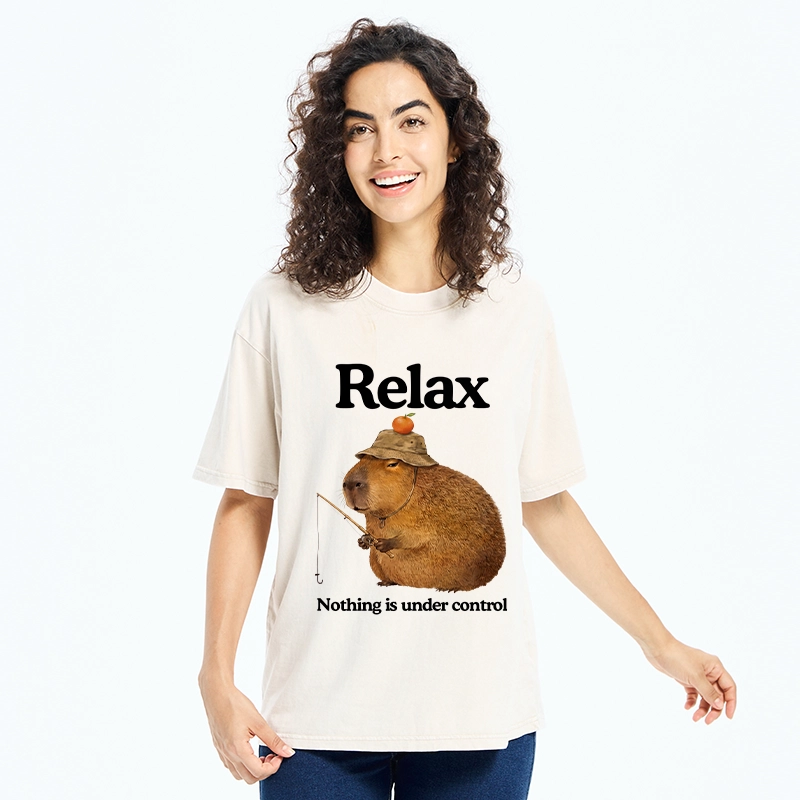 Tokyo-Tiger Capybara Fishing Funny Meme Washed T-Shirt