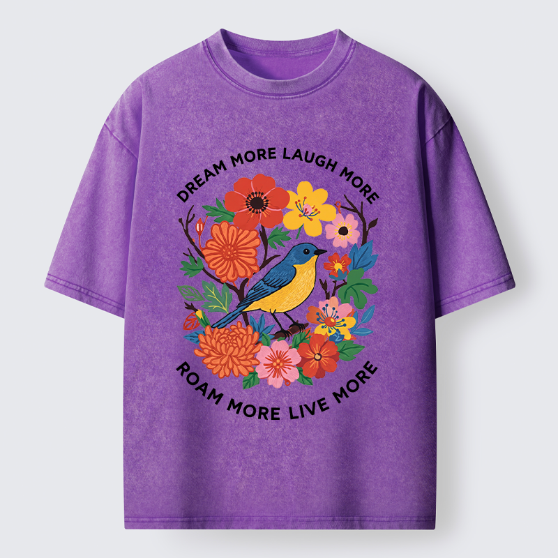 Tokyo-Tiger Vintage Bird Floral Quote Washed T-Shirt
