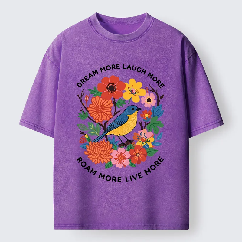 Tokyo‑Tiger Vintage Bird Floral Quote Washed T‑Shirt Sale