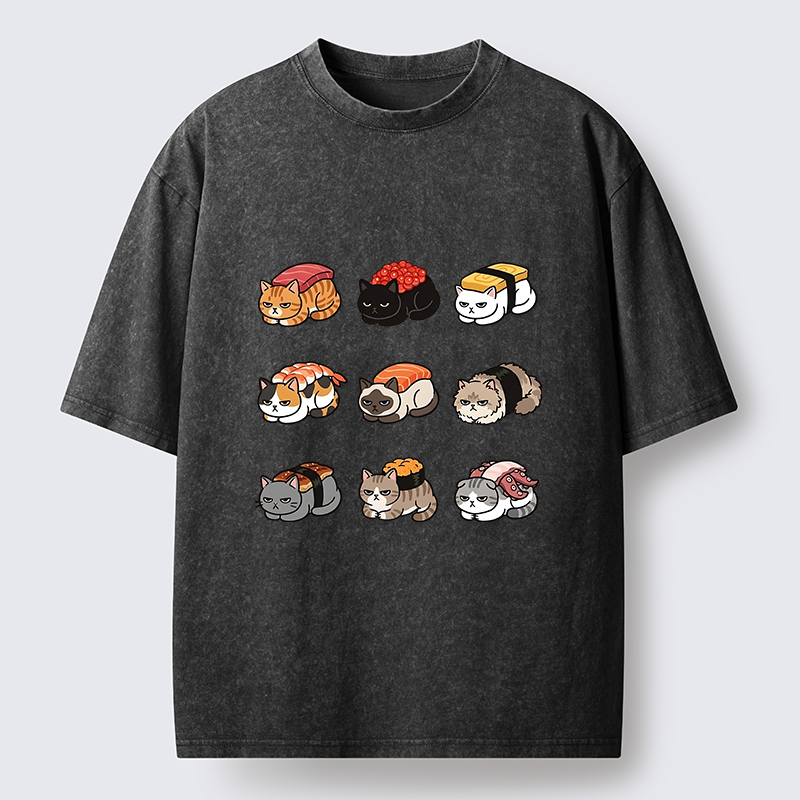Tokyo-Tiger Funny Sushi Cats Meme Washed T-Shirt
