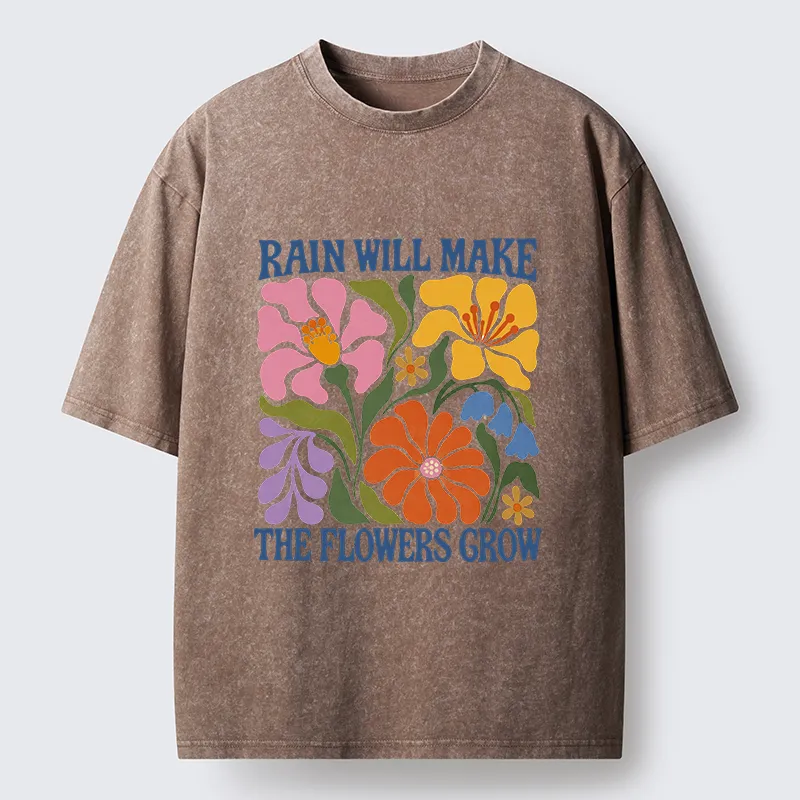 Tokyo-Tiger Retro Floral Positive Quote Washed T-Shirt