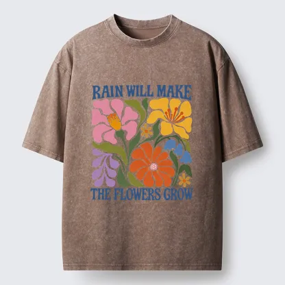 Tokyo-Tiger Retro Floral Positive Quote Washed T-Shirt