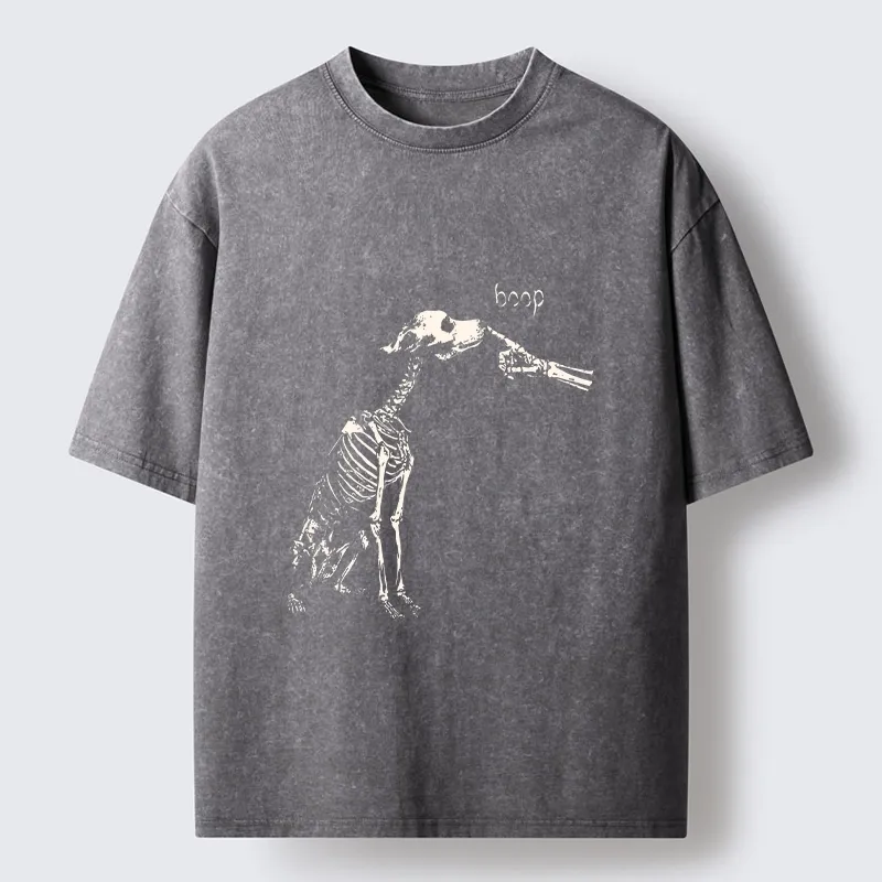 Tokyo-Tiger Skeleton Dog Meme Washed T-Shirt