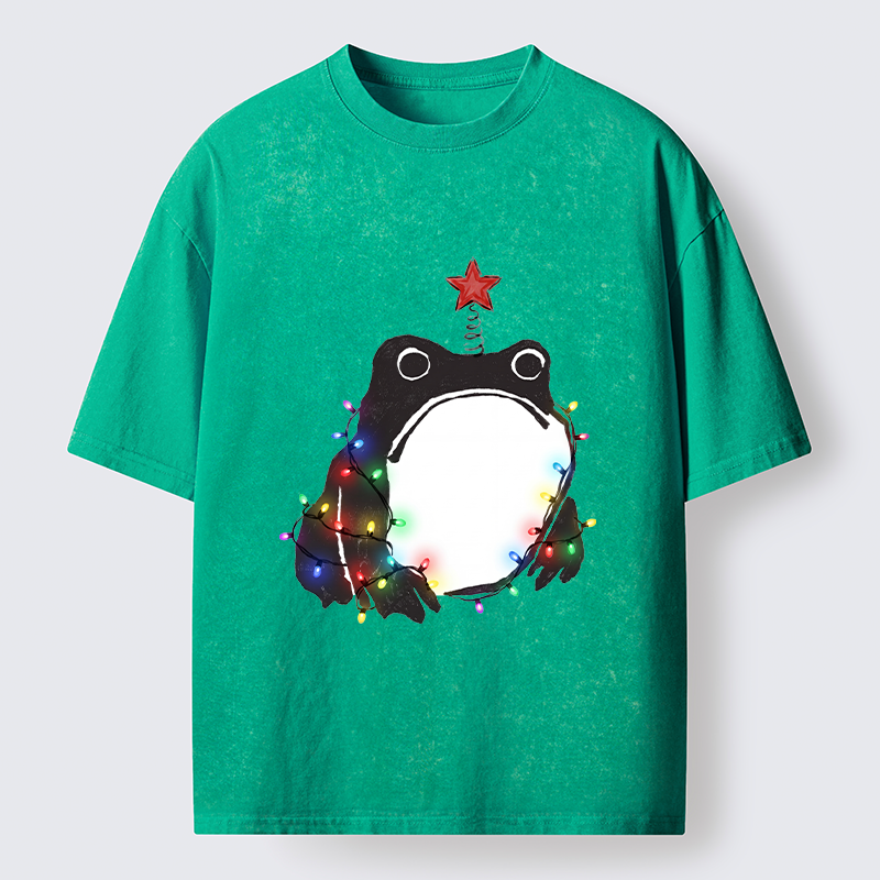 Tokyo‑Tiger Christmas Frog Lights Vibe Washed T‑Shirt