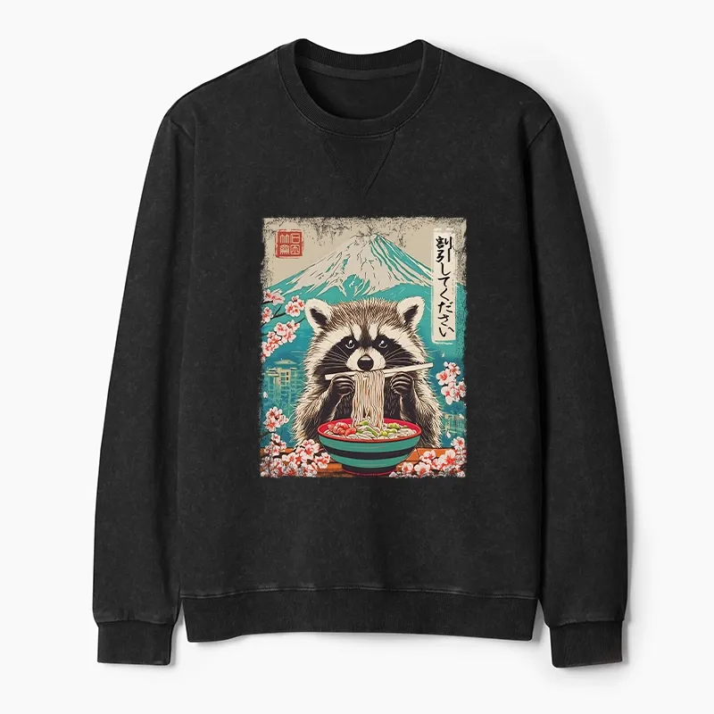 Tokyo-Tiger Please Give Raccoon A Discount Washed Terry Sweatshirt