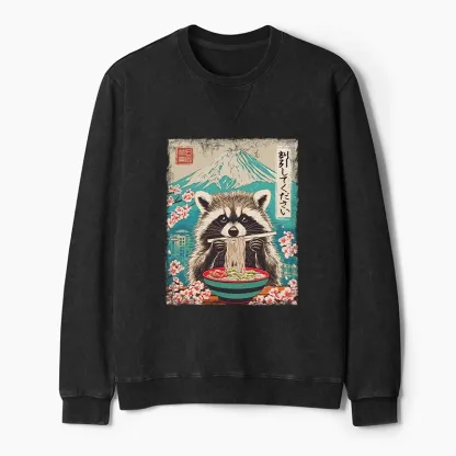 Tokyo-Tiger Please Give Raccoon A Discount Washed Terry Sweatshirt